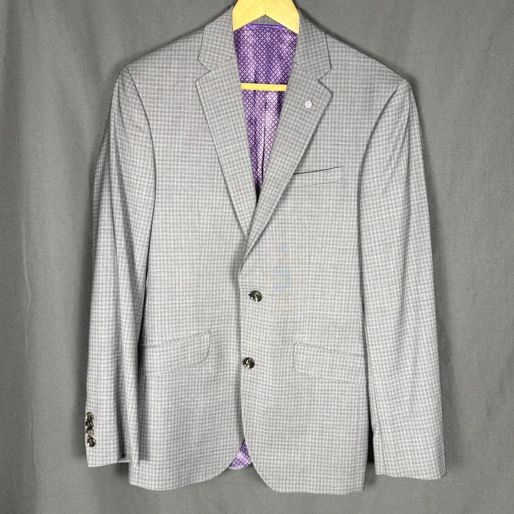 Ted Baker London Endurance Grey Check Wool Blazer Jones CT Sz 38R Canada EUC